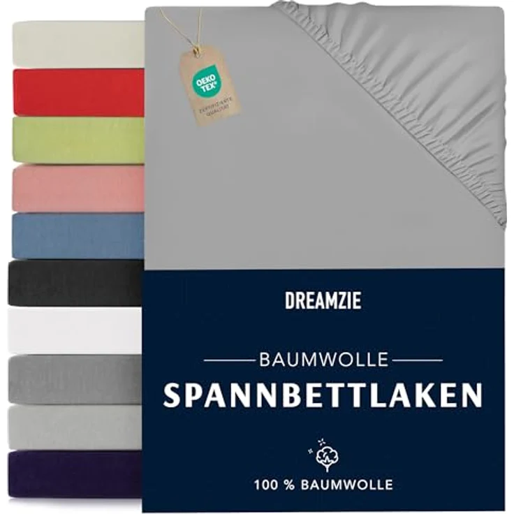 Dreamzie - Spannbettlaken 90x200 cm - Baumwolle Oeko Tex Zertifiziert - Grau - 100% Jersey Bettwäsche 90x200 – Bild 2