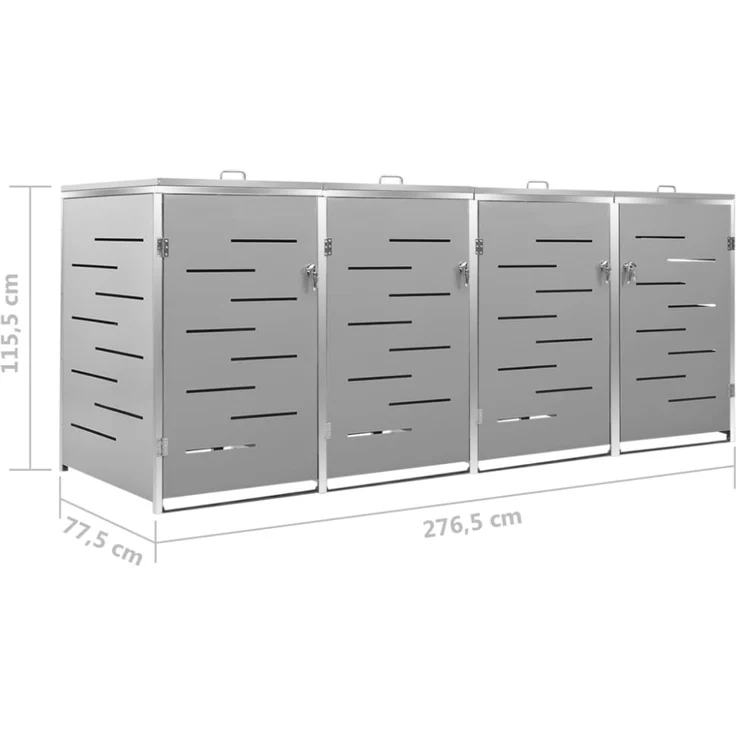 vidaXL Mülltonnenbox für 4 Tonnen 276,5x77,5x115,5 cm Edelstahl 149561 – Bild 6