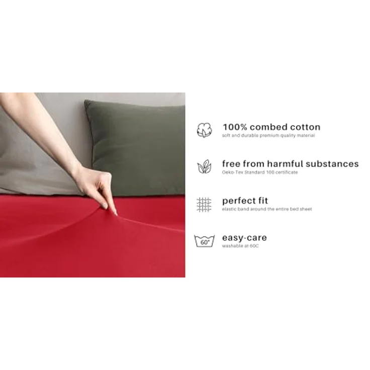 DecoKing Spannbettlaken 120x200 140x200 cm 100% gekämmte Baumwolle Rot Spannbetttücher Jersey Boxspringbett Amber 120x200 140x200 – Bild 6