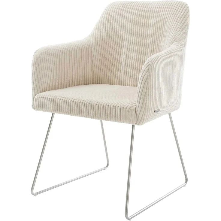 Esszimmerstuhl Greg-Flex Cord Beige Kufengestell Edelstahl Taschenfederkern