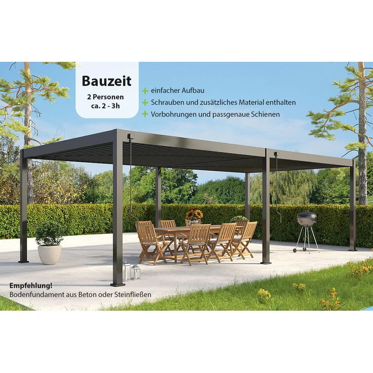Weide Deluxe Plus | Pergola Voll Aluminium freistehend | 4 x 8 M | Lamellendach anthrazit – Bild 4