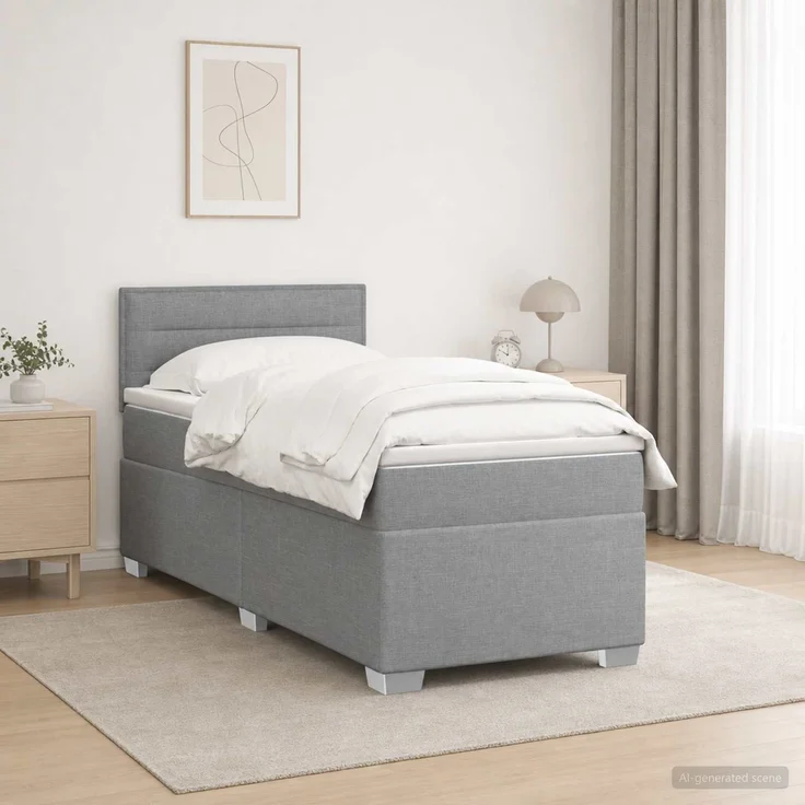 vidaXL Boxspringbett mit Matratze Hellgrau 80 x 200 cm Stoff 3450341 – Bild 1