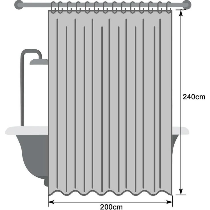 Duschvorhang Überlänge Stoff 200x240cm Weiß Anti-Schimmel Wasserdicht mit 14 – Bild 7