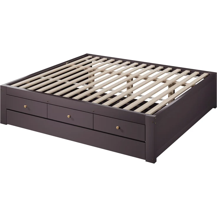 Holzbett 140x200 cm mit 3 Schubladen und ausziehbarem Gästebett – Kaffeebraun (ohne Matratze) – Bild 8