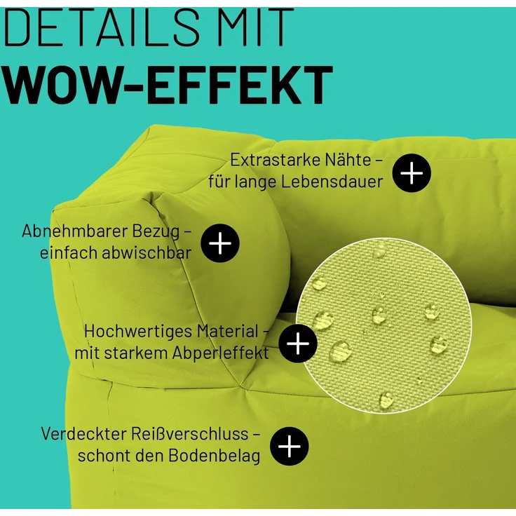 Lumaland Sitzsack-Sofa, Polyester, Sessel, Apfelgrün, 70 x 72 x 96 cm – Bild 5