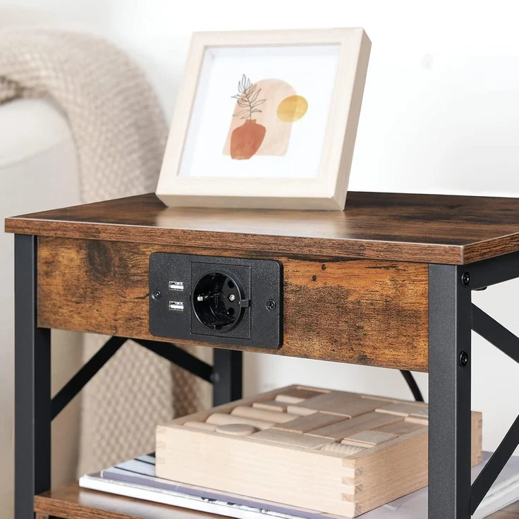 HOOBRO Nachttisch mit Ladestation 2 Klappschubladen USB Steckdose – Bild 7