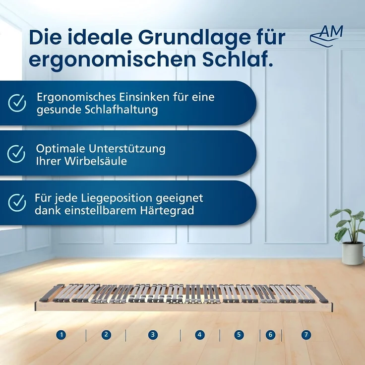 Ergonomischer 7-Zonen Lattenrost - 110x200 cm - fertig montiert - 44 Leisten - NV Starr - Holmabsenkung für Schulter und Becken - 110x200 cm – Bild 2
