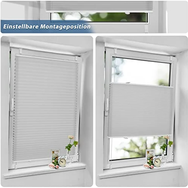 Sanfree Plisseerollo Klemmfix B40 x H100cm, hellgrau, ohne Bohren, blickdicht und lichtdurchlässig, inkl. Klemmträger, für Fenster & Tür – Bild 4
