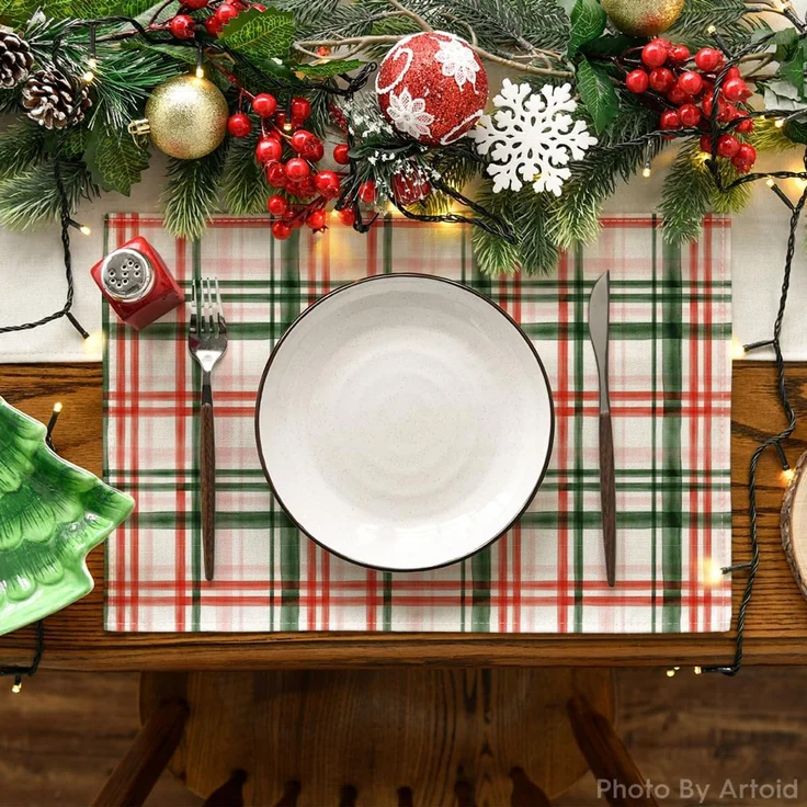 ABC Weihnachts-Platzset im Büffelkaromuster, 6-teilig, rot-grün kariert, 30 x 45 cm – Bild 2