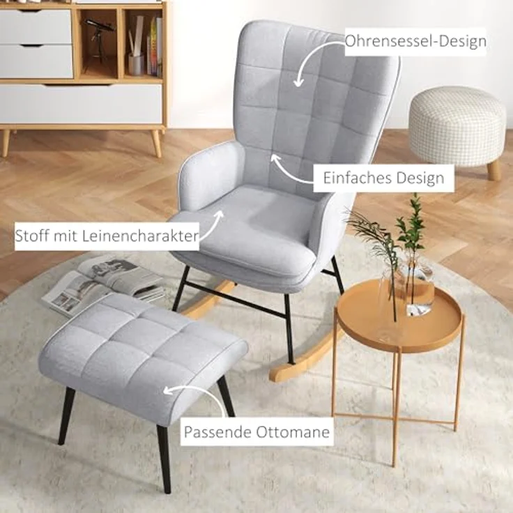 HOMCOM Schaukelsessel Schwingsessel, Wohnzimmerstuhl, mit Hocker (Schaukelstuhl mit Hocker, 2-St, bestehend aus Sessel und Hocker), Schaukelfunktion, Hocker inklusive – Bild 6