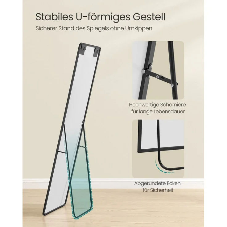 SONGMICS Ganzkörperspiegel, 150 x 40 cm, rechteckiger Standspiegel, Rahmen aus Aluminiumlegierung, Hartglas, für Schlafzimmer, Wohnzimmer, Garderobe, tintenschwarz LFMDE034B01 – Bild 3