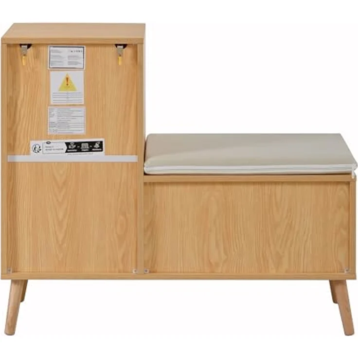 Rattan Garderobenbank mit Schuhschrank & Sitzpolster, Naturfarbe – Bild 6