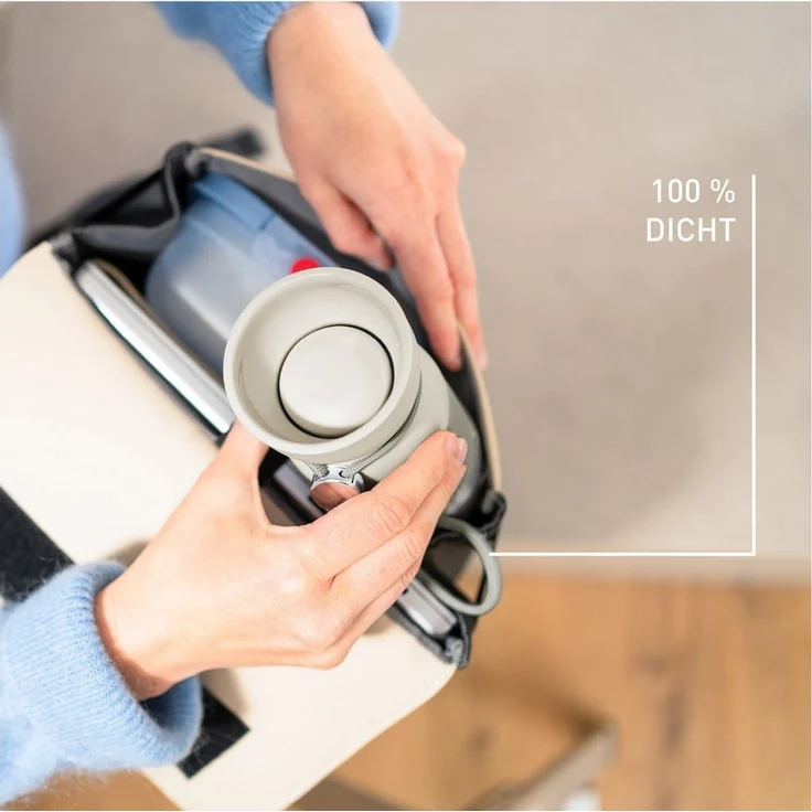 Emsa beYou Cup Mug Isolier-Trinkbecher, 0,36 Liter, aromatischer Trinkgenuss, 100% dicht, spülmaschinengeeignet, für unterwegs, draußen, Büro, mit Trageband, Hellgrau, N2194500 – Bild 2