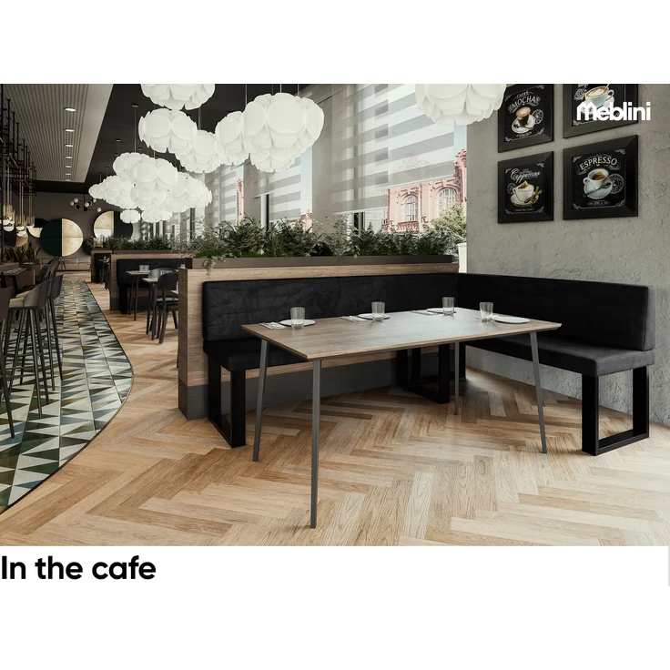 MEBLINI Eckbank für Esszimmer mit ausziehbarem Tisch - Küchenbank - Essecke - Sitzecke Küche - TONI - U-Beine 142x196x87cm Rechts - Graphit Samt/B Schwarz Hochgl. – Bild 4