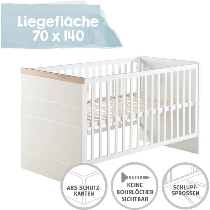 roba Kinderzimmerset 'Nele' 3-teilig - Bett 70 x 140 - Wickelkommode - Kleiderschrank 3-türig - Weiß – Bild 16