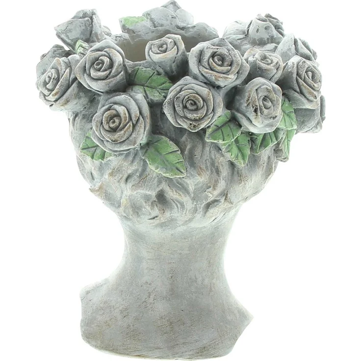 Dekoleidenschaft Blumentopf Büste "Rosenkrone" Pflanztopf, Pflanzgefäß, Pflanzschale, Gartendeko, in antiker Steinoptik aus Polyresin für Draußen – Bild 3