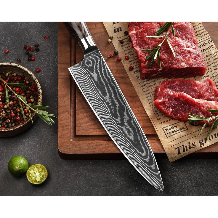 Wakoli Messer-Set EDIB Essentials 3er Damastmesser-Set Küchenmesser Kochmesser (Damastmesser mit Geschenkbox, 3-tlg, 3er Chefmesser-Set), VG10 Kern, 67 Lagen Damaststahl, Pakkaholzgriff, inkl. Geschenkbox – Bild 3