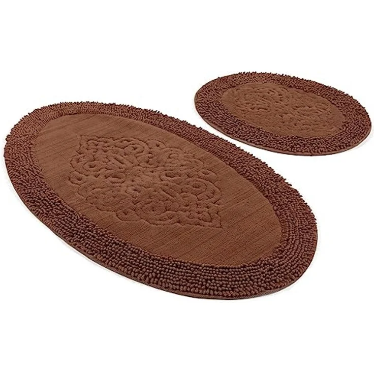 Badteppich Set 2-teilig Dunkelbraun oval – Bild 1