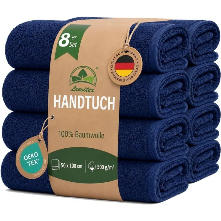 leevitex® Handtücher 8er-Set, 50 × 100 cm, aus 100% Baumwolle, Navyblau, Frottee (Set, 8-St), OEKO-TEX® STANDARD 100 zertifiziert und hochwertig verarbeitet – Bild 1