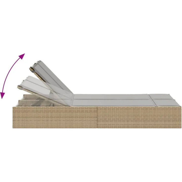vidaXL Doppel-Sonnenliege mit Auflagen Beige Poly Rattan 368631 – Bild 5