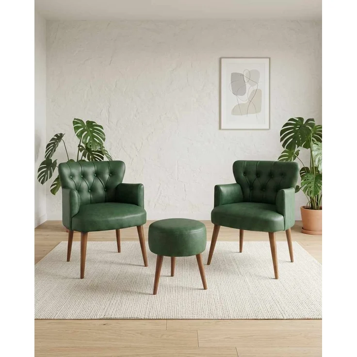 Hanah Home 'Az-2Rom-Cvz - Green' Ohrensessel- und Hocker-Set (3-teilig), Grün, 60 x 84 x 52 cm – Bild 1