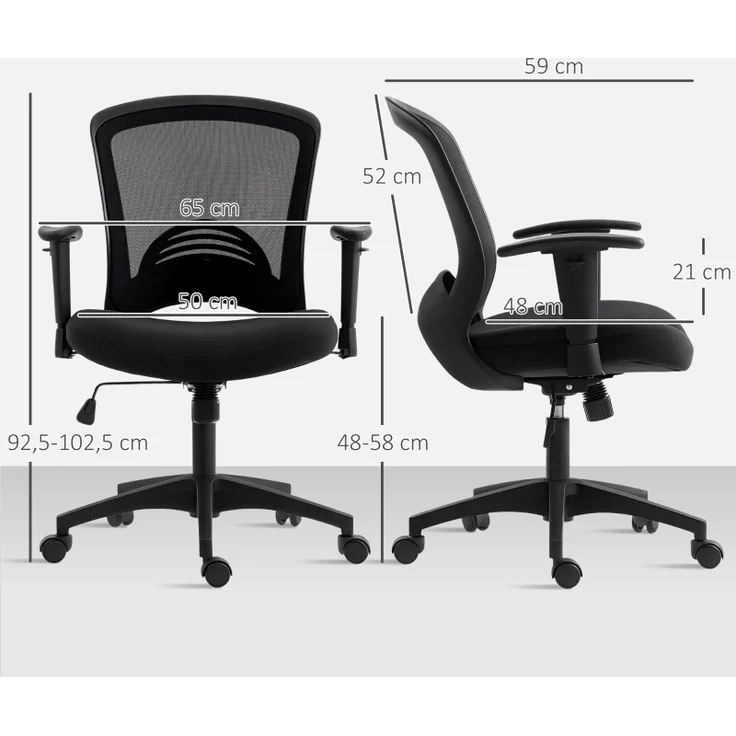 Bürostuhl ergonomisch mit Netzrücken und Wippfunktion, höhenverstellbarer Drehstuhl mit verstellbaren Armlehnen, 102.5 x 65 x 59 cm, Schwarz – Bild 7
