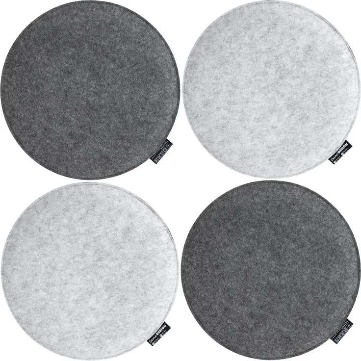 4er Set Weiches Filz Sitzkissen zum Wenden Grau Ø35x3cm