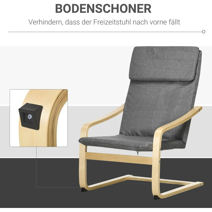 Sessel mit Kopfstütze und Armlehnen, Bezug in Leinenoptik, Holzgestell, Grau + Natur--Dunkelgrau--99x80x66.5cm--YOUDENOVA – Bild 8