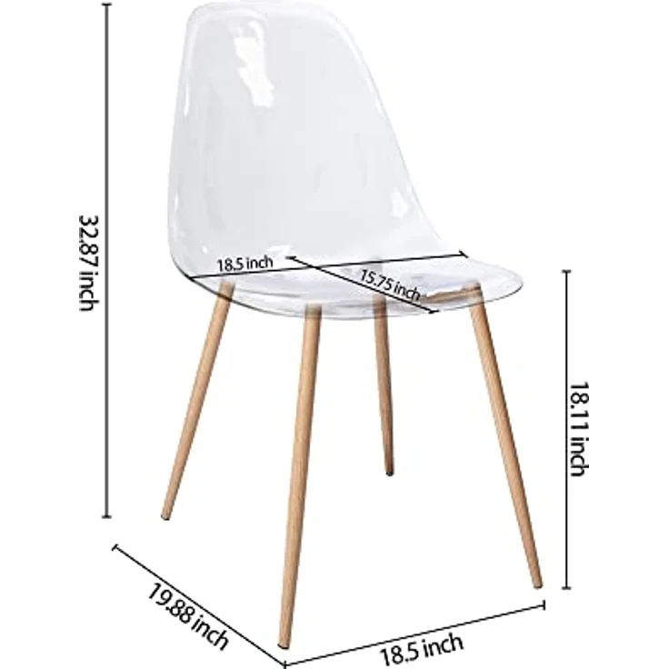 CangLong Satz von 4 Home Chair Modern Transparent Polycarbonat Robuste Esszimmerstühle mit Metallbeinen für Küche Esszimmer & Gardon – Bild 4