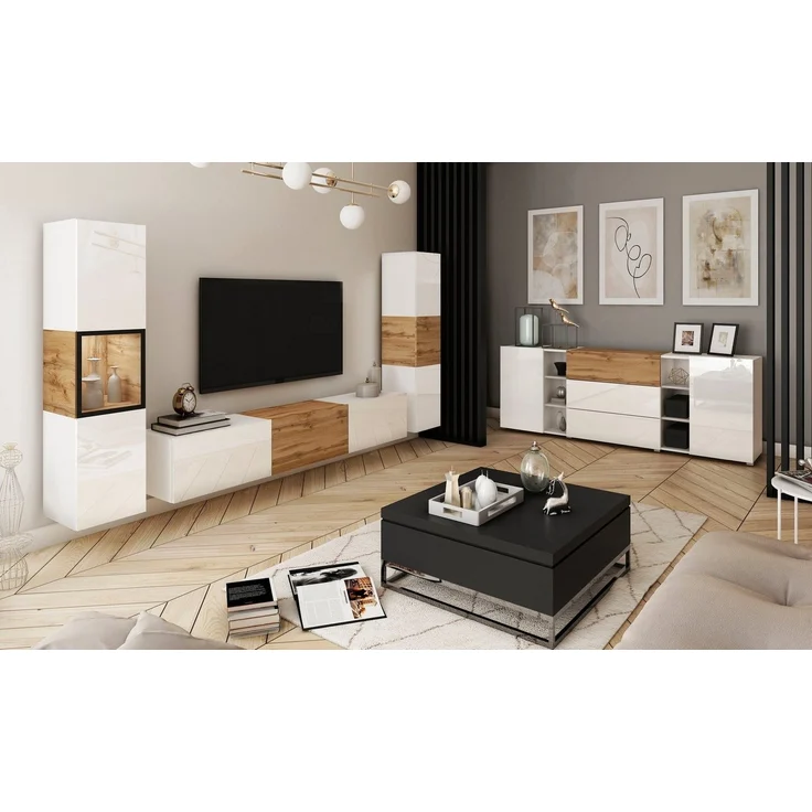 INOSIGN Wohnwand BERLIN III, (Komplett-Set, 3-St), moderne grifflose Mediawand Breite 260 cm, Vitrine mit Verglasung – Bild 3