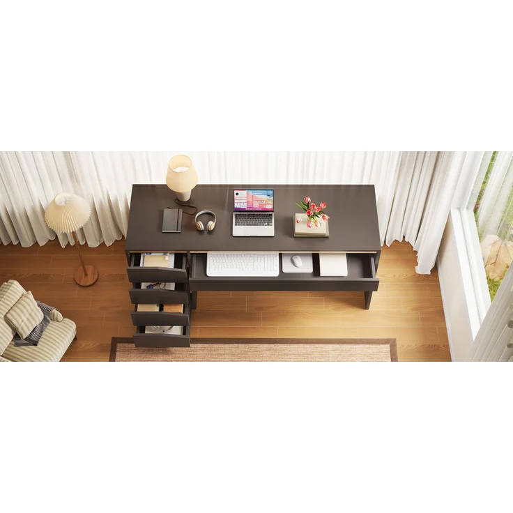 ZUBALIYA Schreibtisch 140x50 cm mit 5 Schubladen, Grau /Eiche-Optik, Moderner Computertisch mit extra großer Arbeitsfläche, Schminktisch mit Stauraum, Bürotisch für Homeoffice, Schlafzimmer und Arbeitszimmer – Bild 15