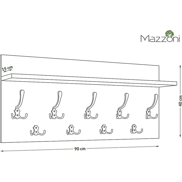 designimpex Garderobenpaneel Design Garderobe 90 x 40 cm Weiß matt - Schwarz Kleiderhaken Finlo – Bild 2
