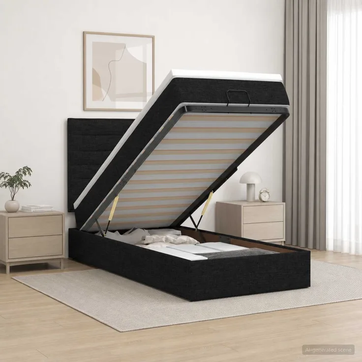 vidaXL Ottoman-Bett mit Matratze und LED Schwarz 100 x 200 cm Stoff 3457967
