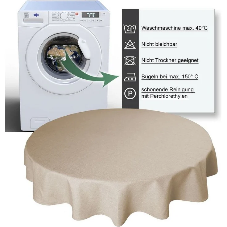 Haus und Deko Tischdecke Tischdecke rund 160 cm Ø beschichtet Leinenoptik wasserabweisend Lotus (1-tlg) – Bild 3