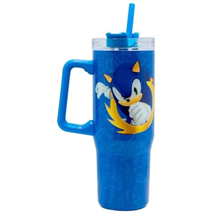 Sonic the Hedgehog Trinkflasche Thermobecher aus Edelstahl mit Strohhalm – 940 ml wiederverwendbar – Bild 2