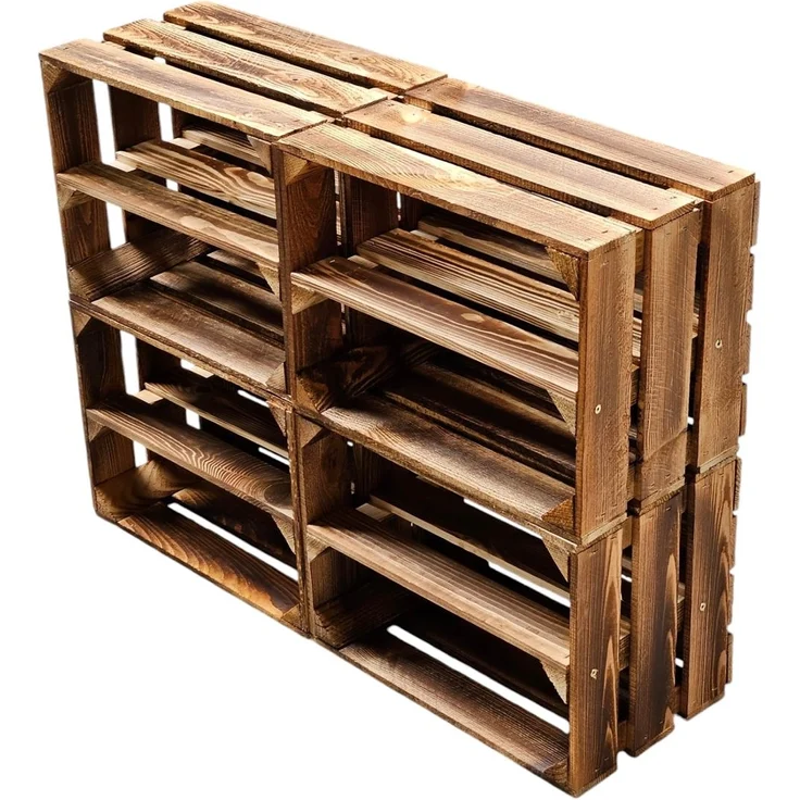 4er Set Holzkisten Weinkisten Obstkiste Klein Geflammt Regal aus Holz 40x30x25cm – Bild 1