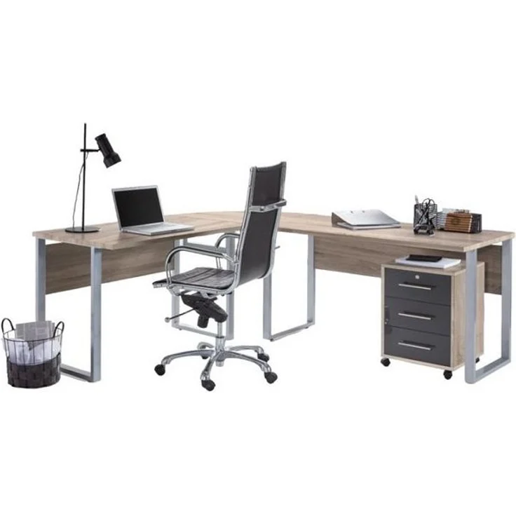 moebel-dich-auf Schreibtisch OFFICE EDITION (in verschiedenen Farben, 2-St, inkl. Rollcontainer), wechselseitig montierbar – Bild 4