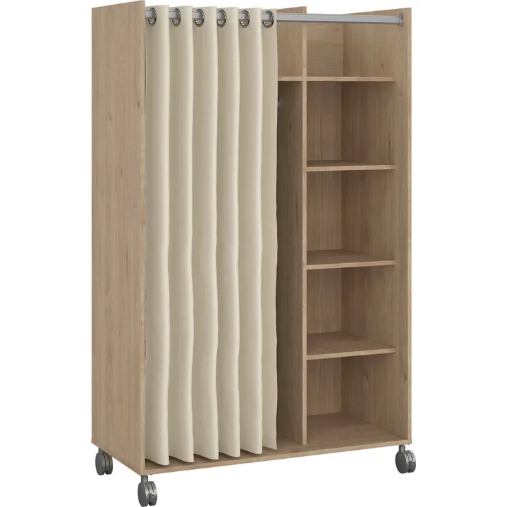Dmora Großer Kleiderschrank Alfango, Schlafzimmermöbel, Schrank, Garderobe, 100x48 h160 cm, Eiche und Beige