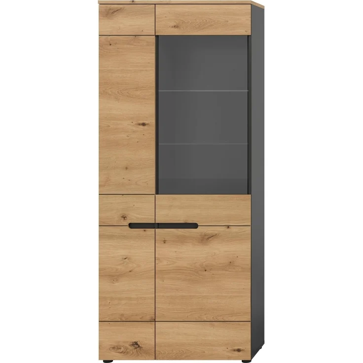 Vitrine >Canu< in Basalt Grau / Artisan - 190x80x37cm (BxHxT) – Bild 2