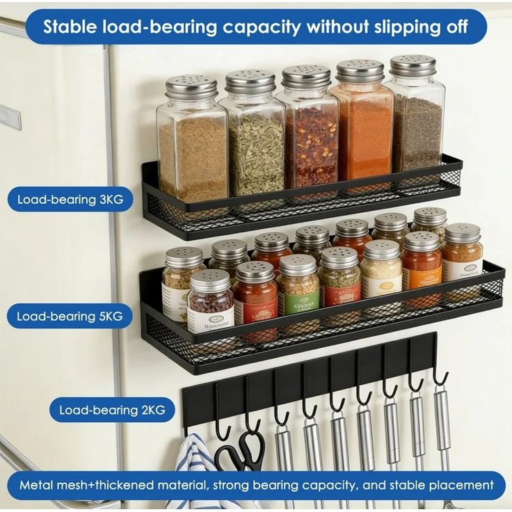BlingBin Gewürzregal Magnetisches 3 Stück Kühlschrank Organizer,für Küchenorganisation, 3er Set 1-tlg, Metall bewegliche Veranstalter Gewürzhalter Platzsparende,ohne Bohren – Bild 3