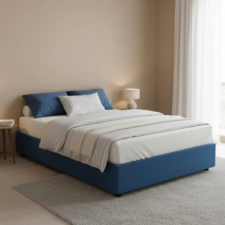 Talamo Italia - Maria Doppelbett, Bettkasten mit Stoffbezug, 100 % Made in Italy, Öffnung vorne, geeignet für Matratze 160x200 cm, Blau – Bild 1