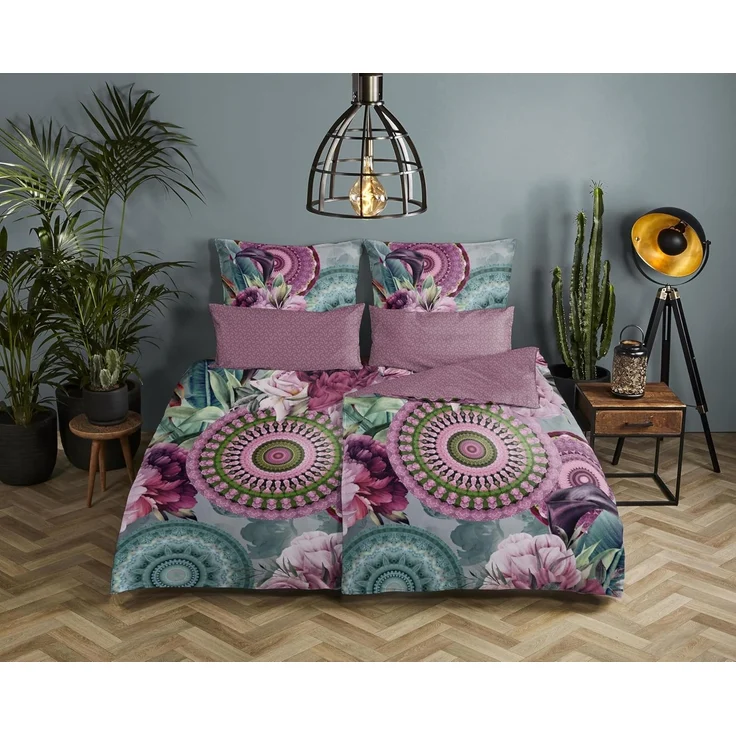 Traumschloss Satin Bettwäsche - Bandhura - Mandalas mit Blumen, mint, rosa 155x220 / 80x80 – Bild 5
