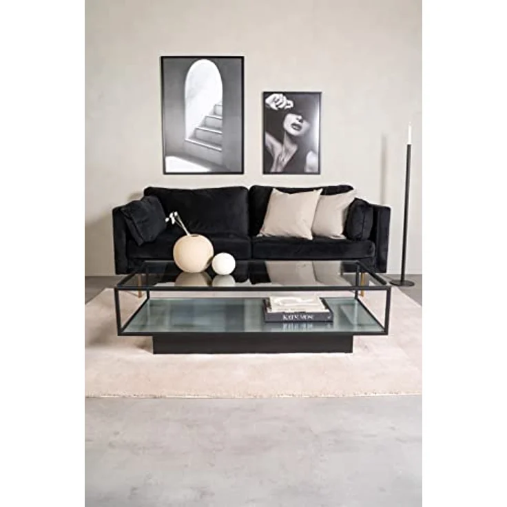 Livetastic Couchtisch, Schwarz, rechteckig aus Metall und Glas, 130x60x37.5 cm mit Stauraum – Bild 2