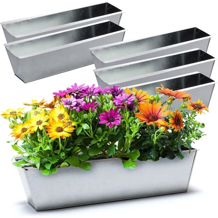 BigDean 6er Set Zink Paletten Blumenkästen - Einsatz 38cm groß Silber - aus Metall verzinkt - Zinkkasten Pflanzkasten Balkonkasten Blumentopf für Europaletten