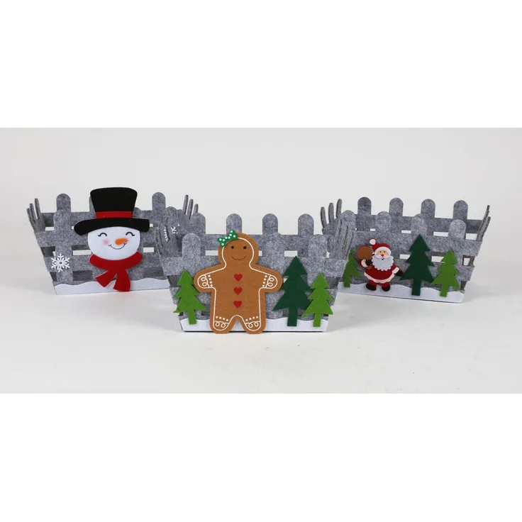 Weihnachtsdeko Filz-Körbchen grau 23x16x13 cm mit Nikolaus-Motiv – dekoratives Geschenkkörbchen für Advent & Weihnachten