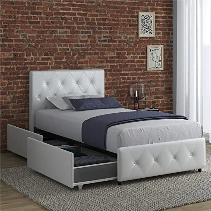 DHP Furniture Dakota Bed with Storage Drawers White PU Single – Bild 10