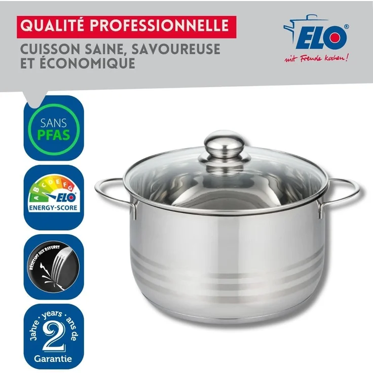 Topf ELO BRILLANT D 24 cm silber Bratentopf Universaltopf Suppentopf Kochtopf – Bild 3