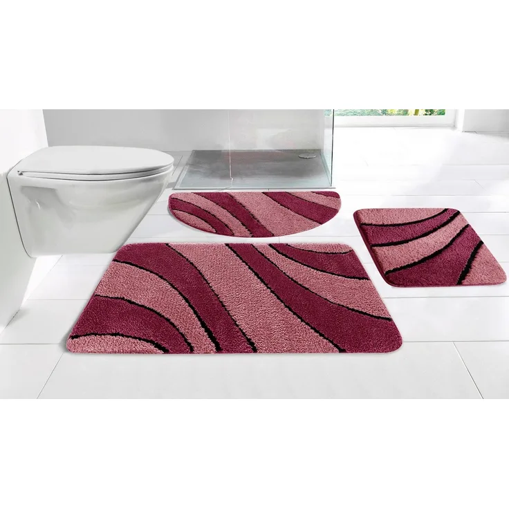 my home Badematte Anna, Badvorleger, Badezimmer Teppich, Höhe 16 mm, rutschhemmend beschichtet, fußbodenheizungsgeeignet, schnell trocknend, Polyester, rechteckig, Badteppich, Hoch Tief Effekt, Modern, Weich, Wellen