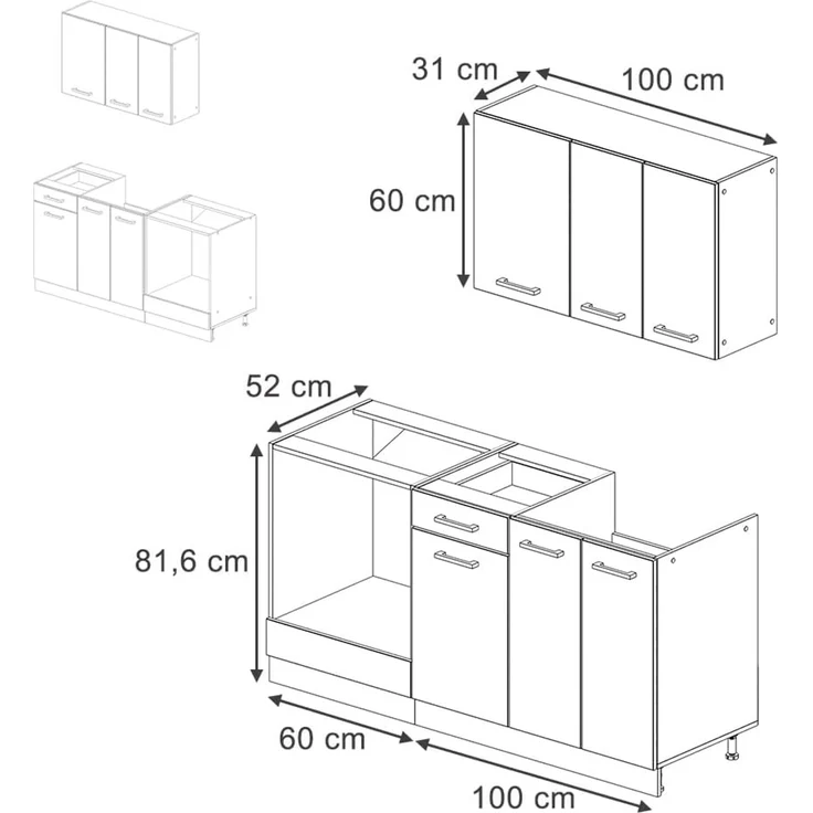 Vicco Singleküche mit Herdumbauschrank ohne Arbeitsplatte, R-Line, Schwarz Hochglanz/Weiß, 160 cm – Bild 3