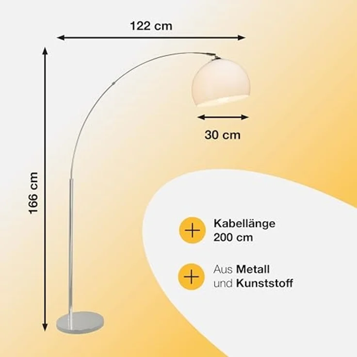 Brilliant Leuchten No. 92940-75 Bogenstandleuchte Vessa E27 chrom weiß – Bild 4